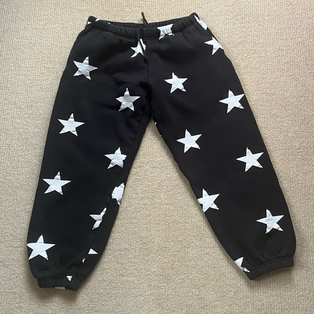 ⭐ STARFIT Black Sweatpants With White Stars – Women’s Size Small ⭐